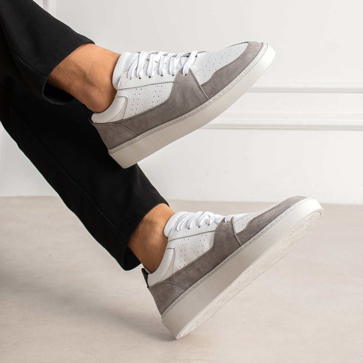 Sneaker Dual Tone Street Leather White/Suede Grey