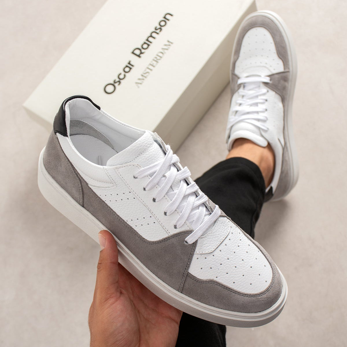 Sneaker Dual Tone Street Leather White/Suede Grey