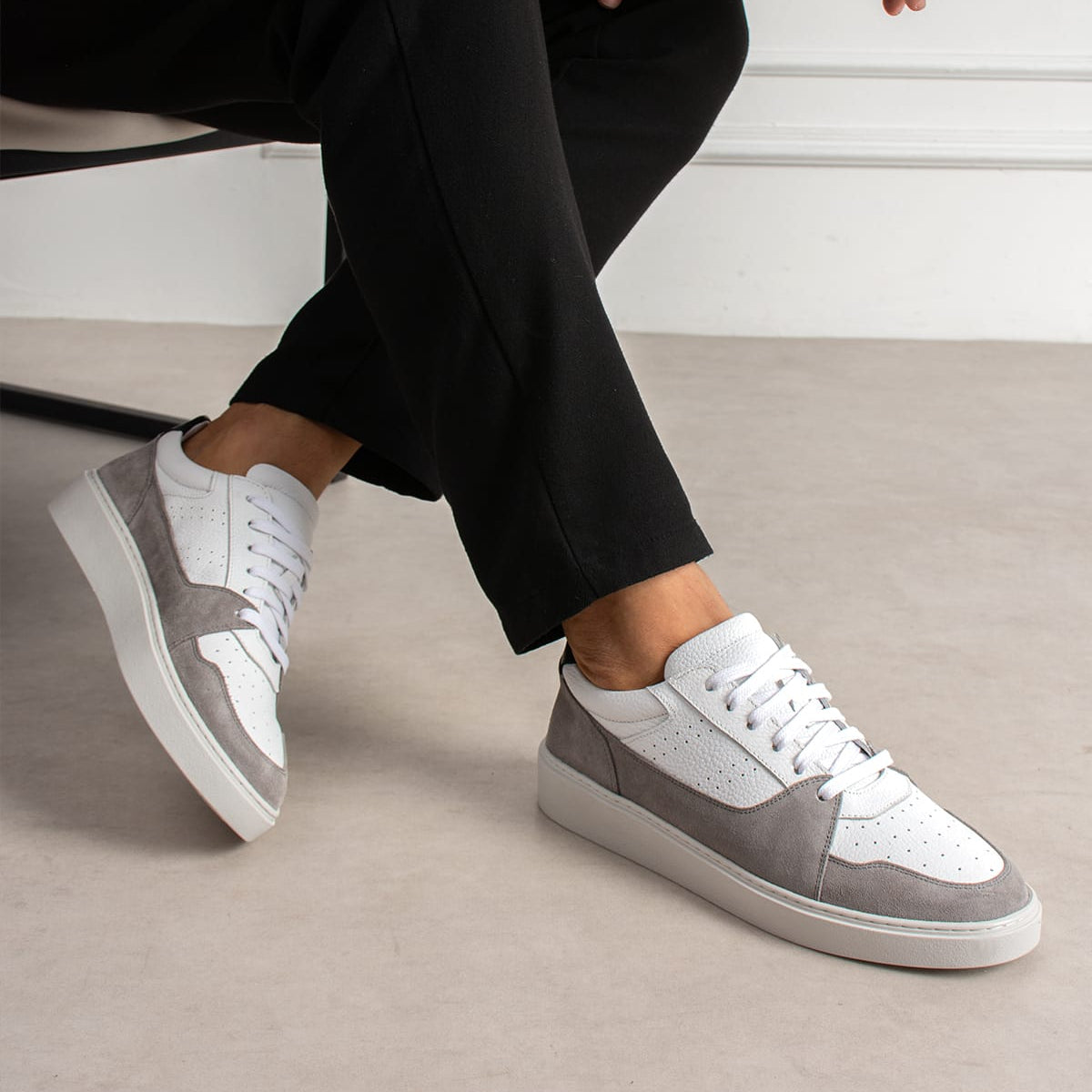 Sneaker Dual Tone Street Leather White/Suede Grey
