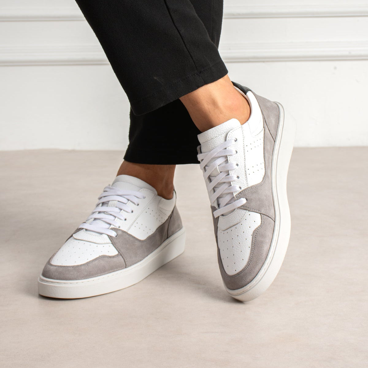 Sneaker Dual Tone Street Leather White/Suede Grey