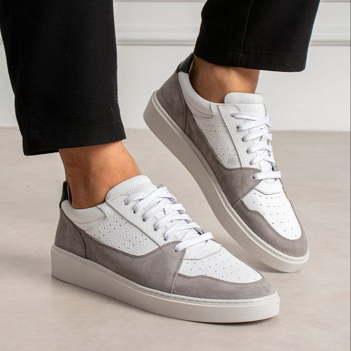 Sneaker Dual Tone Street Leather White/Suede Grey