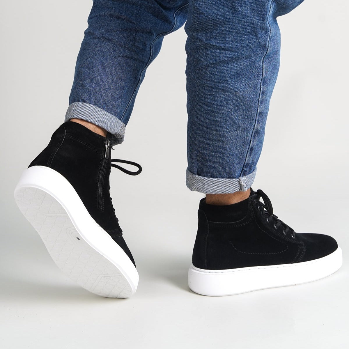 O&D High-Top Zip Sneakers Black Suede(Naturel Leather)